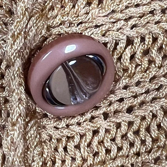 Sz XS Short-Sleeve Button-Up Blouse Mustard Yellow Open-Knit Eyelet - Picture 7 of 11